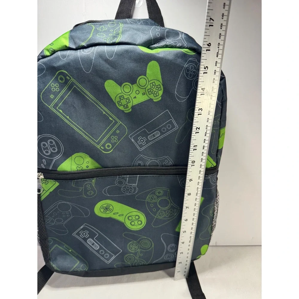 Video‎ Game Controller Print Backpack Neon Green Charcoal Gray School Bag